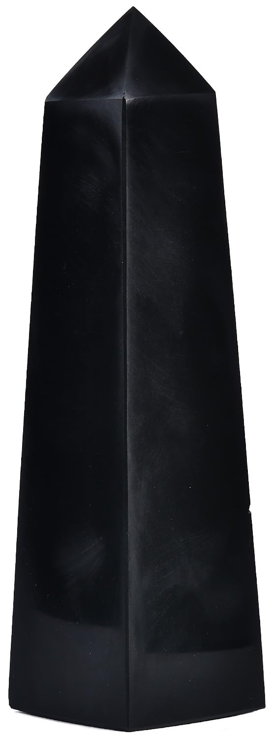 JIC Gem Large Black Obsidian Healing Crystals Wand 4 Faceted Crystal Point Obelisk Gemstone Natural Reiki Energy Stone for Meditation Crystal Grid Decoration 1.7-2.2 Lbs