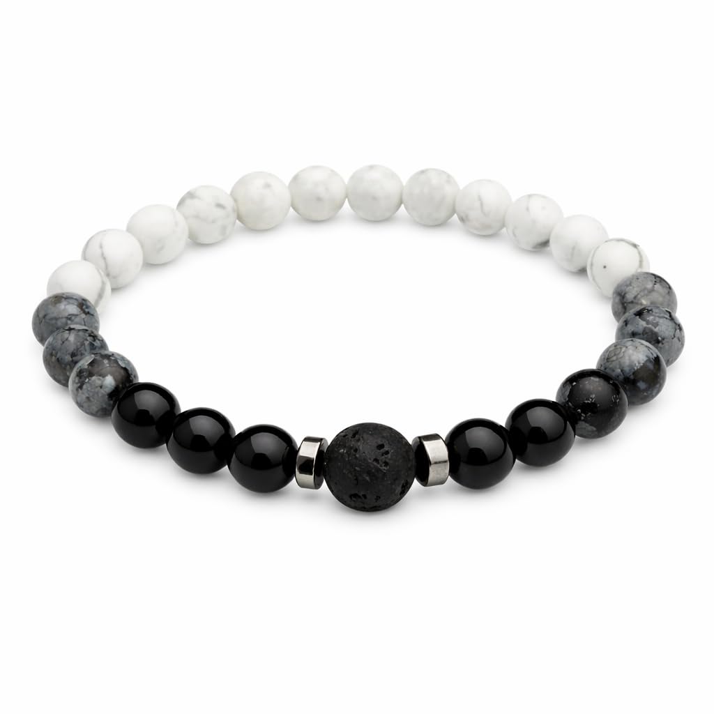 TEJO Natural Stone Beaded Bracelet – Handmade Energy Healing Bracelet for Men & Women, Yoga Chakra Jewelry Gift (Yin Yang Black & White Beaded Bracelet – Unisex, 7 inches)