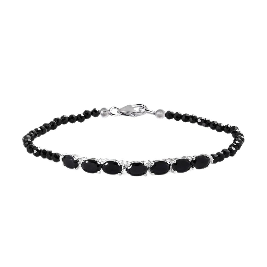 SHOP LC DELIVERING JOY Spinel Black Bracelet in Sterling Silver - Charm Bracelets for Women - Unique Promise Birthday Christmas Gifts for Her Size - 7.25 Inches