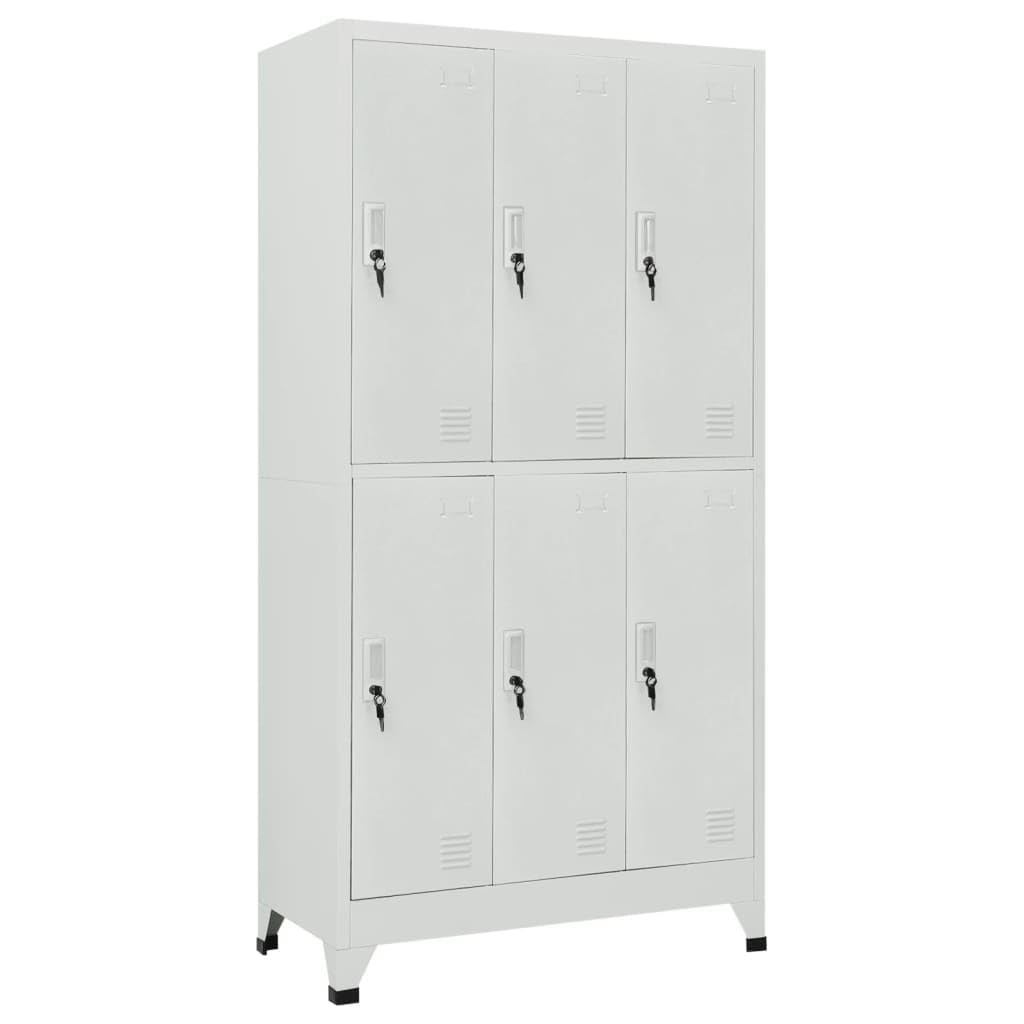 RMIHSJG Grey Steel Large Locker Cabinet with Six Lockable Compartments for Secure Storage in Office, School, or Gym - Durable Industrial Style Organizer