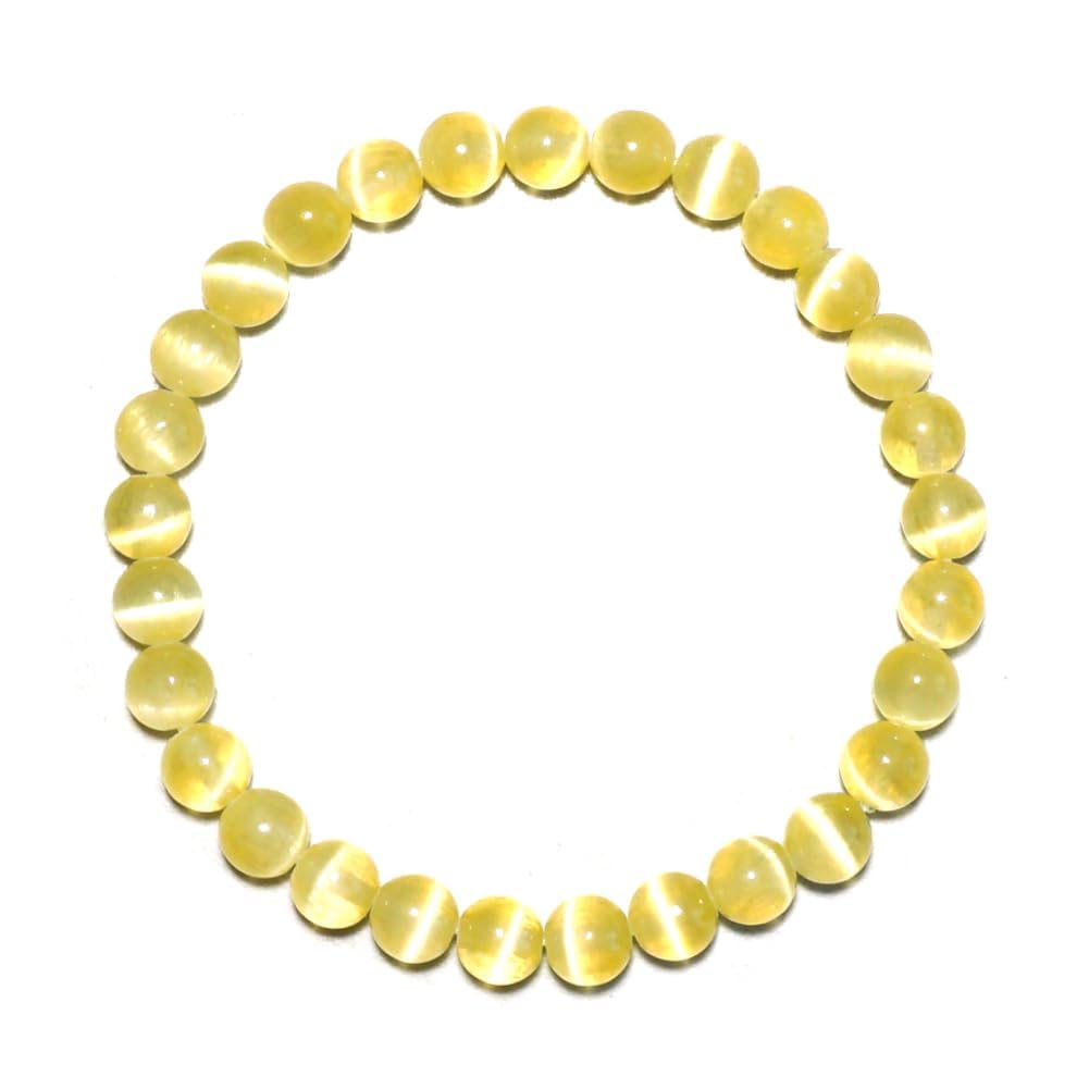 Natural Selenite Crystal Bracelet 6mm | Yellow Plated | Authentic Stone with Leather Pouch, Gift Box & Repair Kit | Fits 6.5-7 inch Wrist