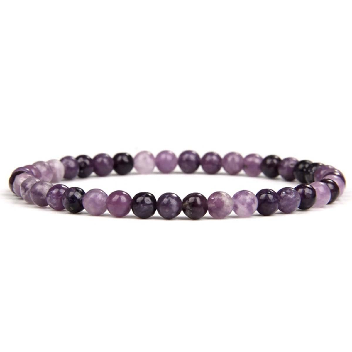 Self-Discovery Mala 4mm Round Gemstone Beaded Bracelet for Women – Classic Smooth Stretch Stackable Crystal Jewelry (Multiple Colors Available) (Lepidolite)