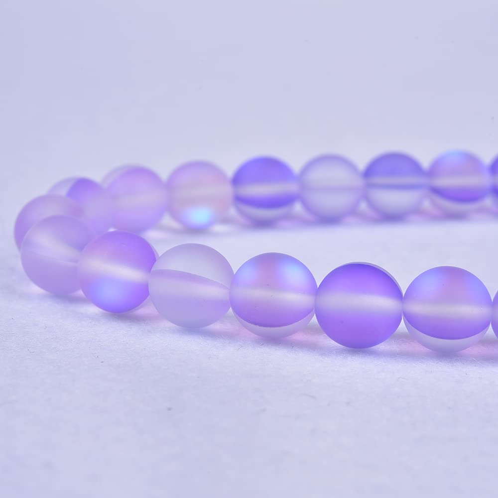 Asingeloo 38PCS 10mm Natural Violet Purple Mystic Aura Quartz Gemstone Frosted Matte Titanium Round Loose Spacer Beads 15 inch Full Strand Crystal Healing Power Quartz