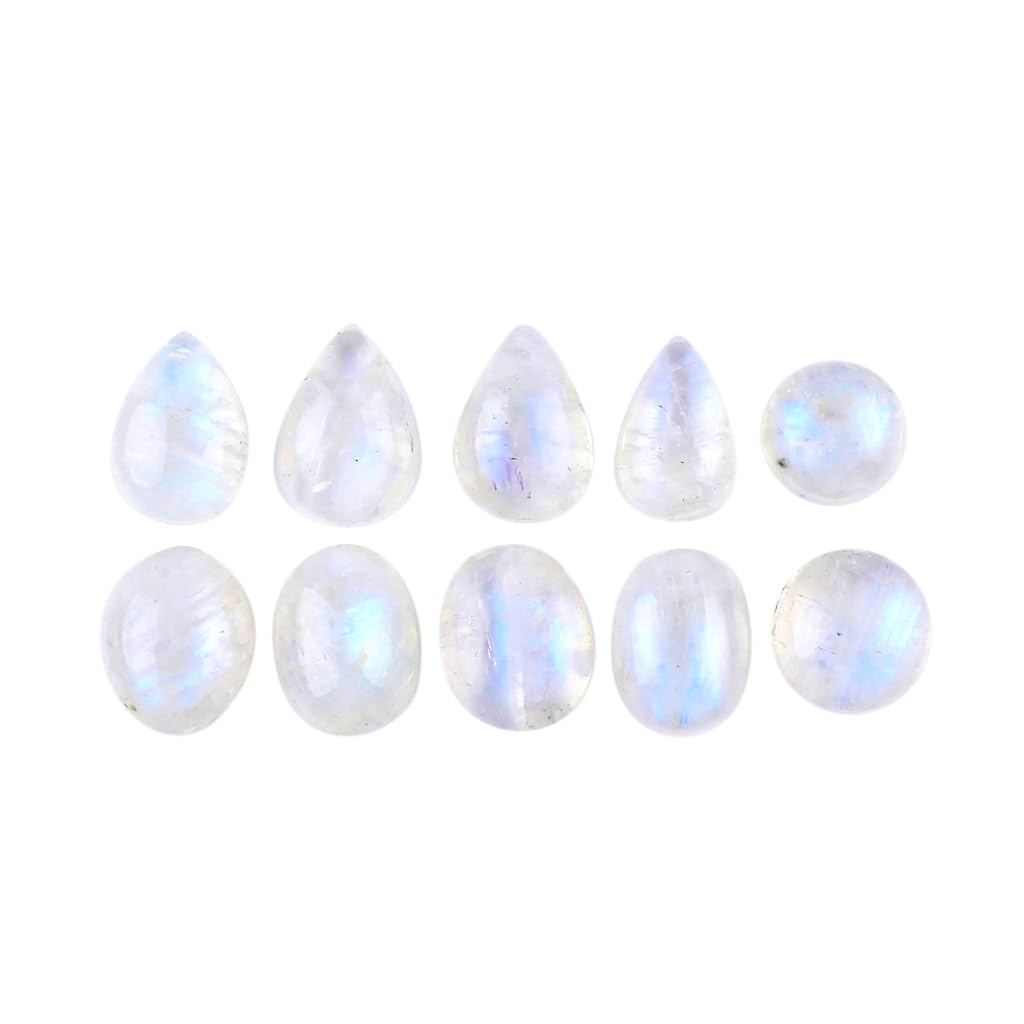CRYSTALIS (10pcs) Rainbow Moonstone Natural Loose Gemstone Wholesale Bulk Cabochons Jewelry Making Supply, Chakra Healing Polished Stone, DIY, Gem Collection (5-8mm)