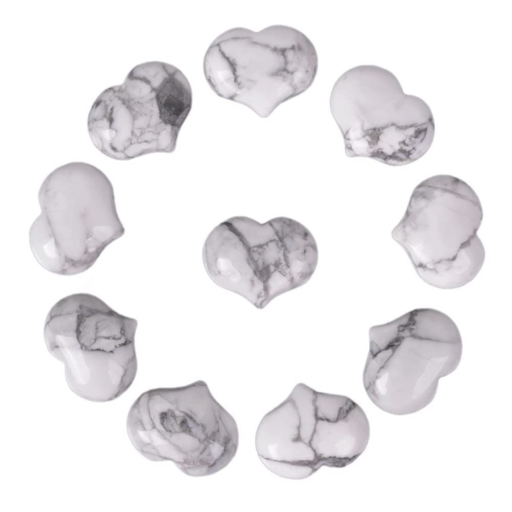 Natural Howlite Gemstone Healing Crystal 1 inch Mini Puffy Heart Pocket Stone Iron Gift Box (Pack of 10)