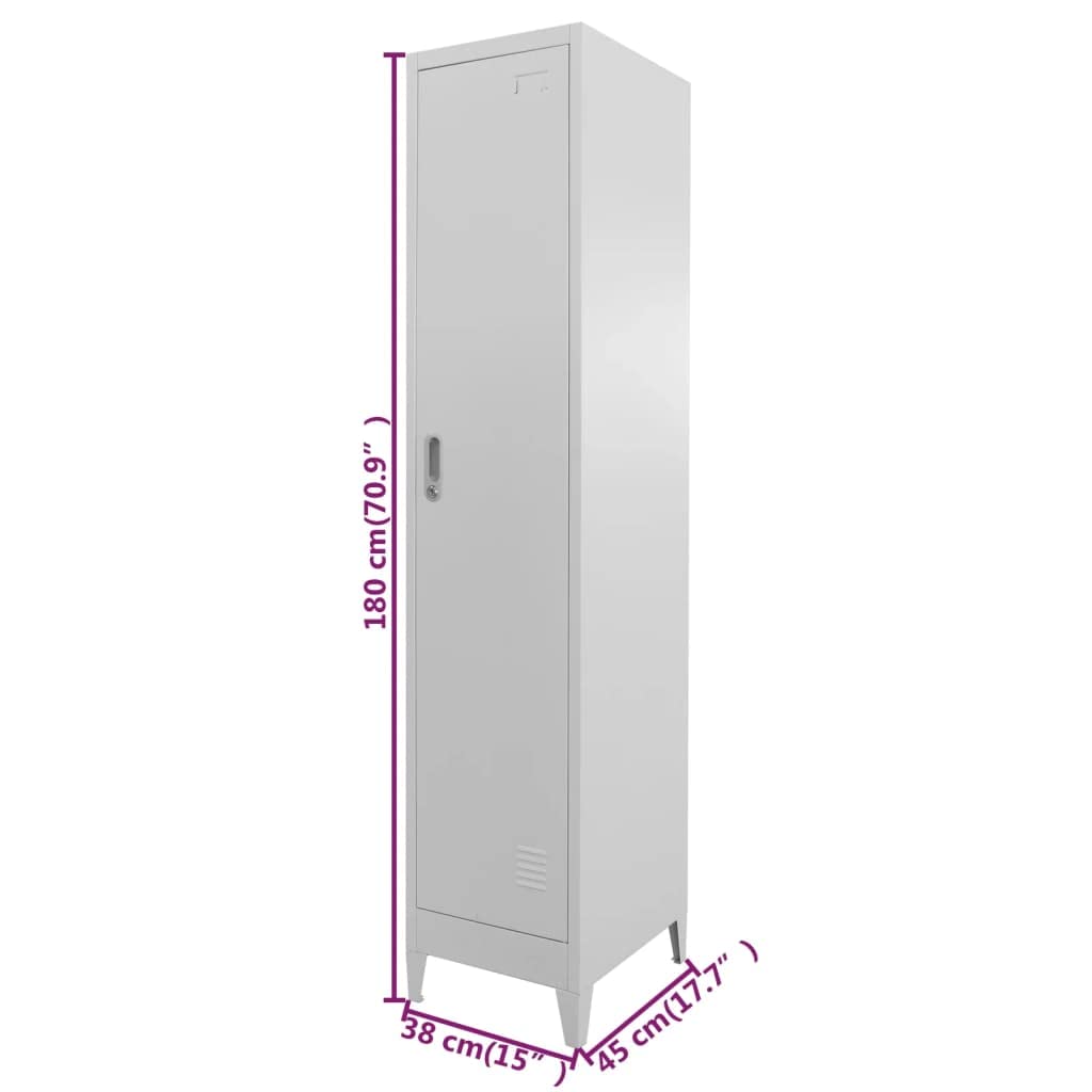 ZXQVLMRS Industrial Single Tier Metal Locker Cabinet with Lock and Keys, Tall Storage Organizer for Office, Gym, Home, 18 x 15 x 71 Inch, Matte Grey