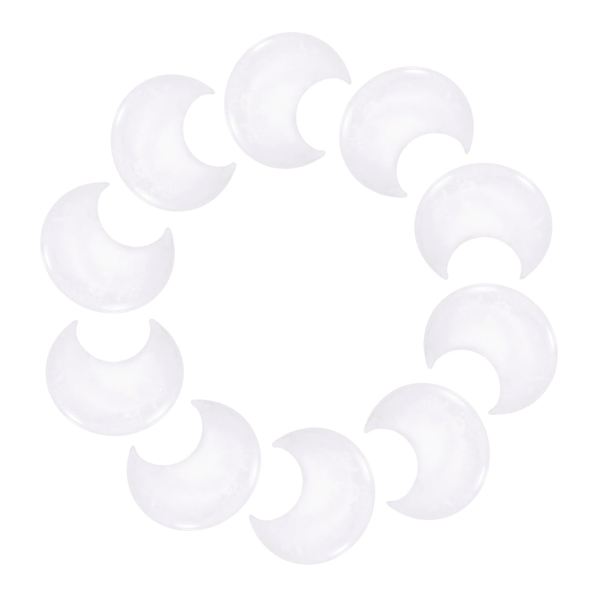 MECCANIXITY 10 Pcs Moon Crystal Worry Stone, 1.2 Inch Length Natural Clear Quartz Moon Gemstone Bulk, Carved Pocket Stones for Meditation Balancing Pendant Decor