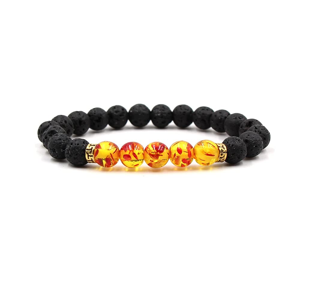 COLORFUL BLING Adjustable Bracelet 8mm Lava Rock Bracelet Bead Chakra Bracelet 7 Chakras Healing Bracelet Yoga Stone Beads Bracelets Healing Therapy Bangle for Women Men - Amber