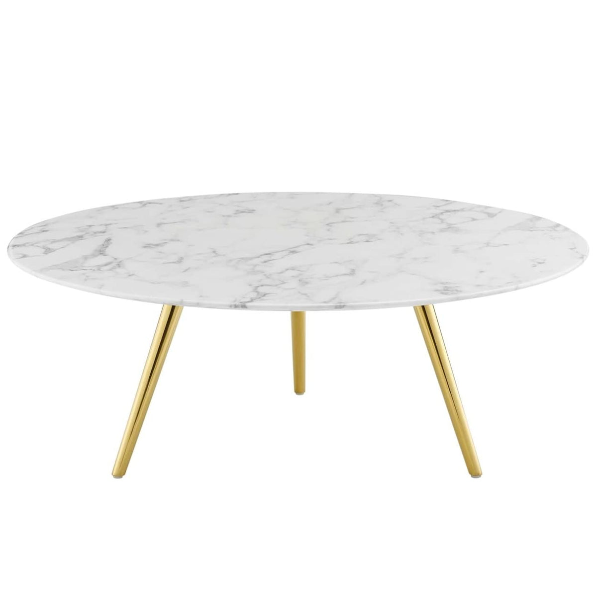Modway Lippa 40" Round Artificial Marble Coffee Table with Tripod Top, Gold Base