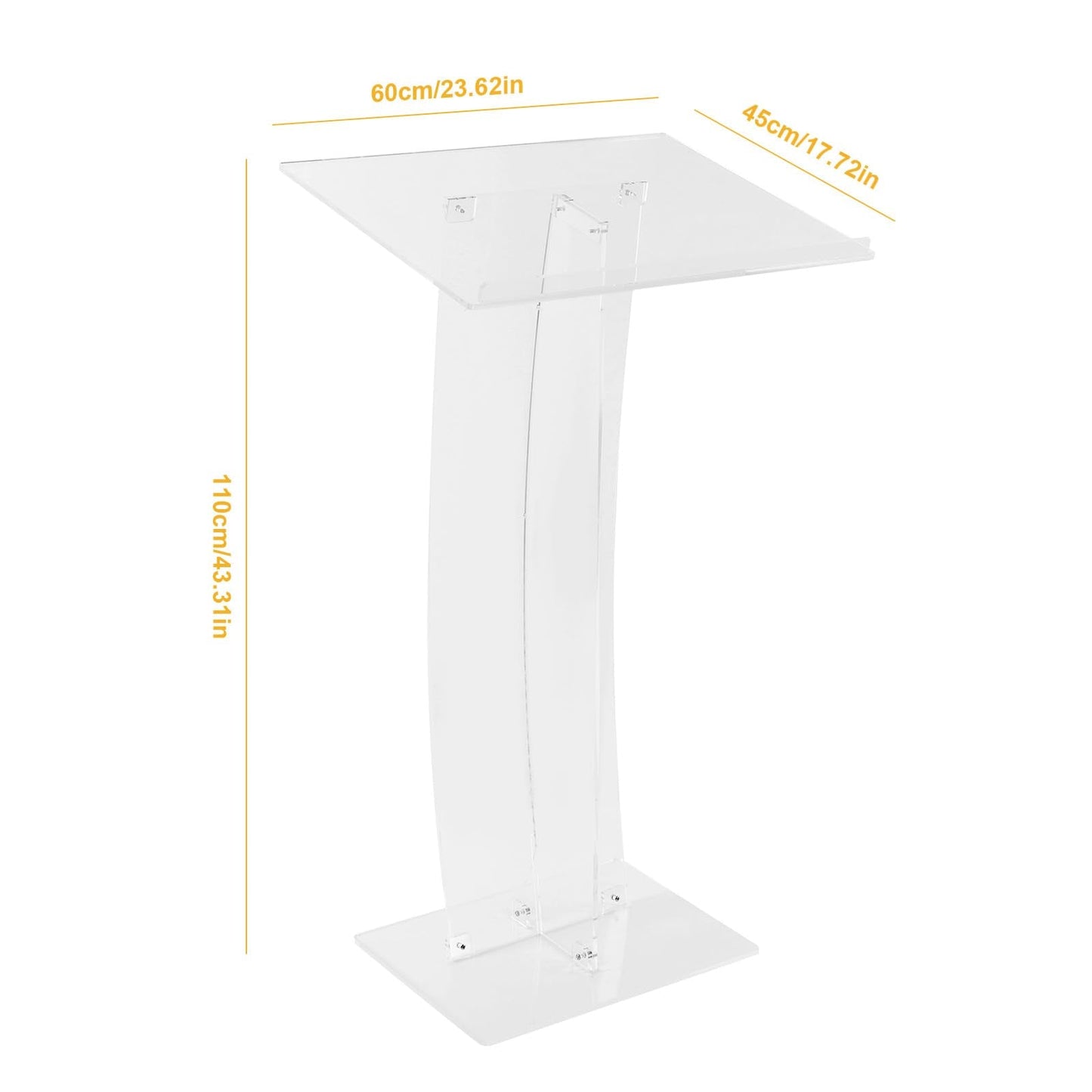 43.31 Inch Acrylic Clear Stand Up Church Pulpit Transparent Churches Lecterns Portable Hostess Stand for Classroom/Wedding/Conference/Lecture/Concert