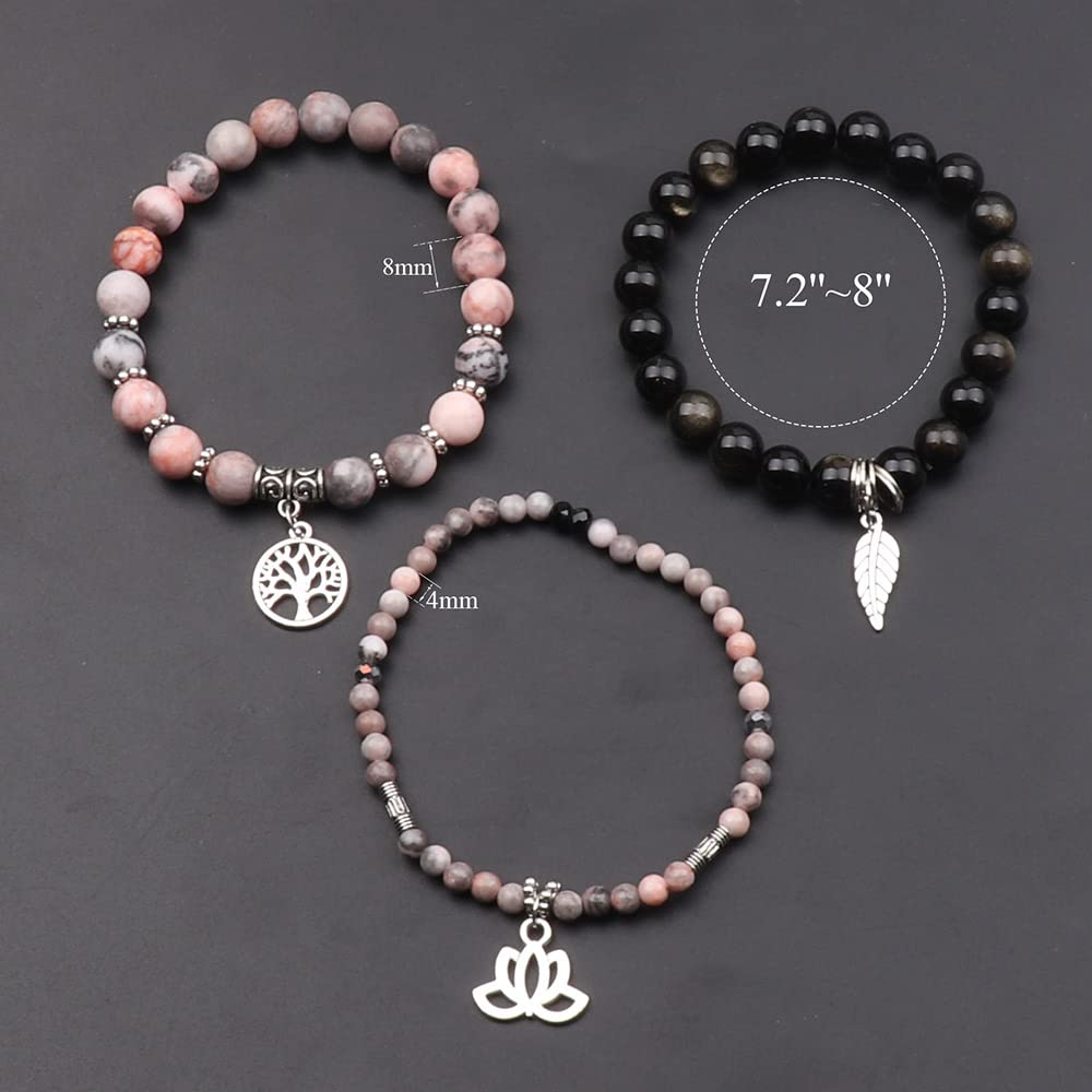 UEUC Tree of Life Yoga Healing Stone Bracelets, Multilayer Lotus Chakra Stone Reiki Bracelet Sets, Anxiety Crystal Natural Stone,for Women Stress Relief(#131)