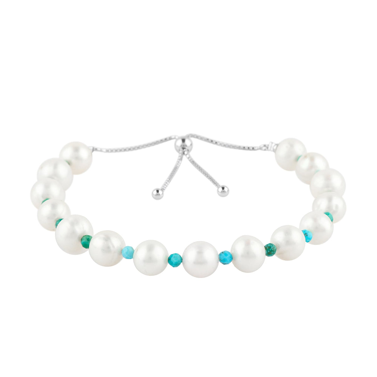 CRYSTALIS Natural Turquoise And Freshwater Pearl Beaded Bracelet, Elegant Beads Crystal, Chakra Bracelet, Healing Bracelet, Gemstone Jewelry, Friendship Bracelet, 925 Sterling Silver Slider 10 inch
