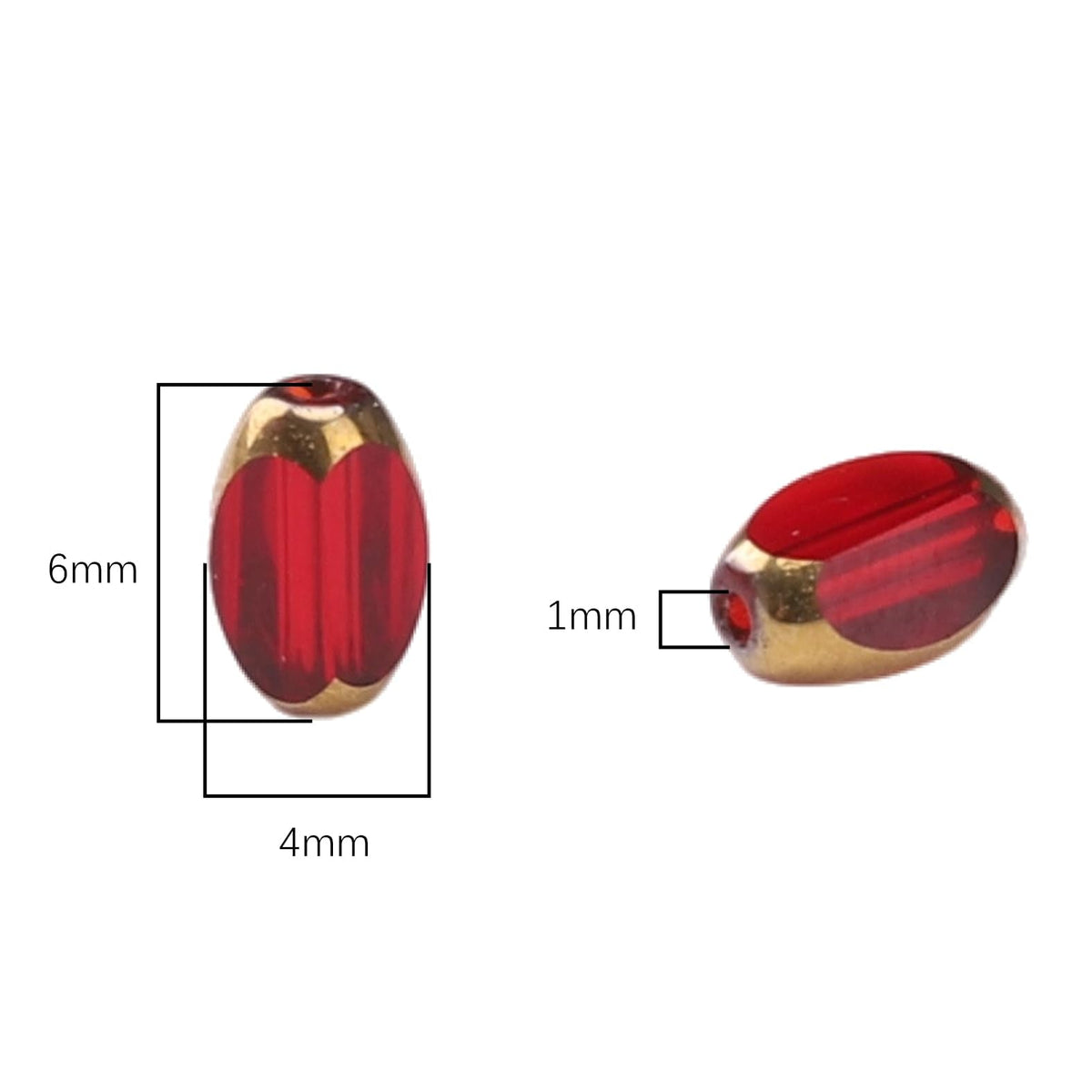 DADIFEN Glass Rice Beads Clear Wine Red 4x6mm 50pcs Faceted Oval Golden Edge Crystal Loose Beads for DIY Craft Jewelry Making