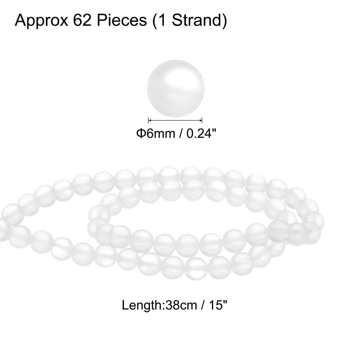 uxcell Matte Crystal Glass Beads 6mm Synthetic Frosted Shining Semi-Precious Round Loose Beads Synthetic Moonstone for Jewelry Making DIY Bracelet, White Silver