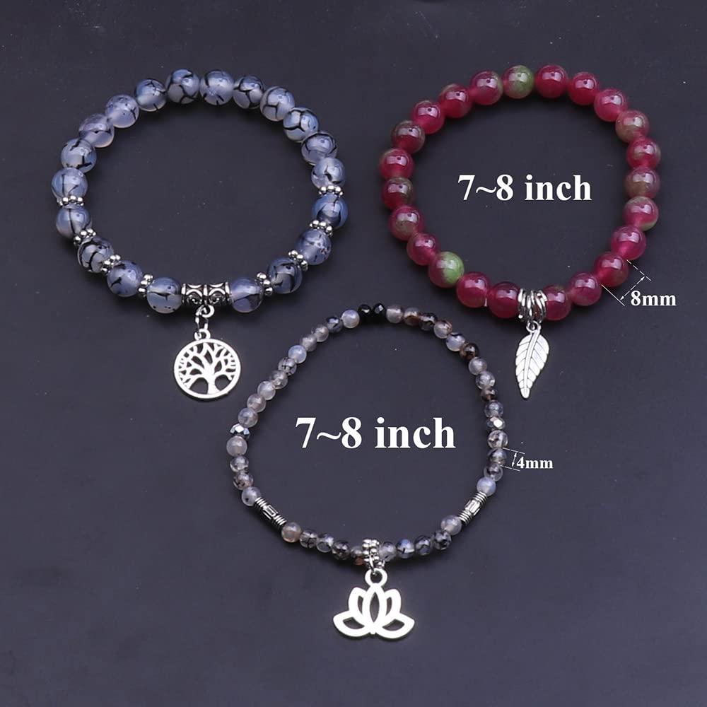 UEUC Tree of Life Yoga Healing Stone Bracelets, Multilayer Lotus Chakra Stone Reiki Bracelet Sets, Anxiety Crystal Natural Stone,for Women Stress Relief(#74)