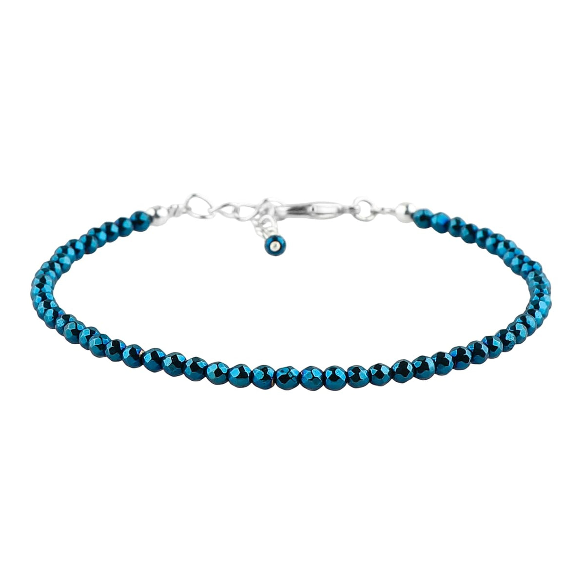 CRYSTALINES Genuine Blue Hametite Gemstone Bracelet, Faceted Beads Stones, Hypoallergenic Handmade Boho Jewelry for Women, Healing Crystals, Adjustable Silver Chain 7+1inch, Birthday Gift