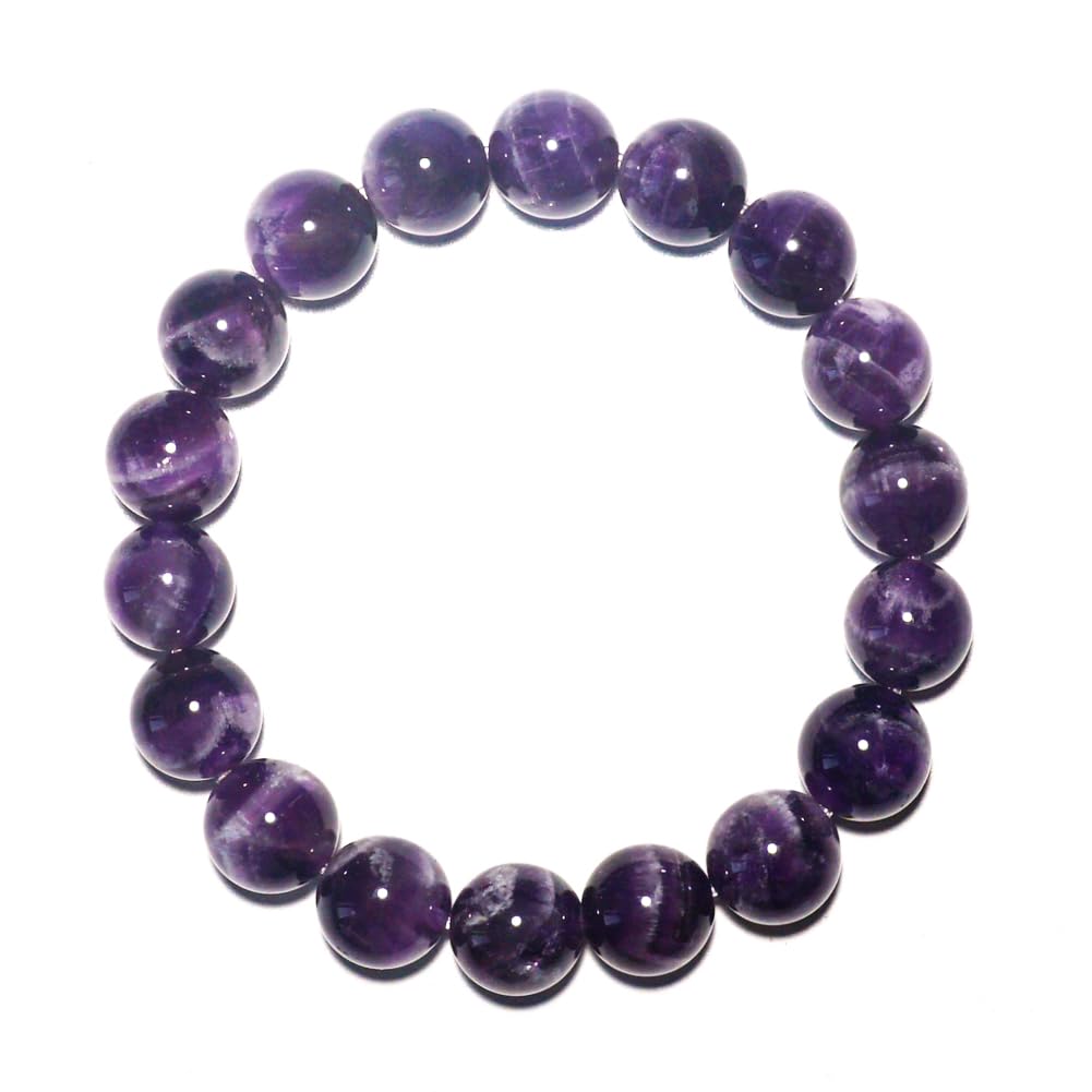 12mm Dream Amethyst Bracelet | Crown Chakra Purple Crystal with White Inclusions - Handmade Meditation Spiritual Jewelry for Peace & Intuition | Beading Tool Kit - Fits for 7.5-8.5" XLarge Wrist