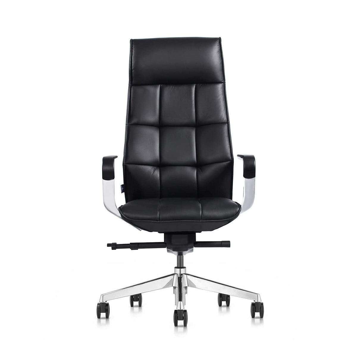 FURIJING Genuine Leather Aluminum Base High Back Executive Chair,Modern Ergonomic Real Leather Office Chair Boss Executive Chair with Synchro-Tilt Mechanism-Black.