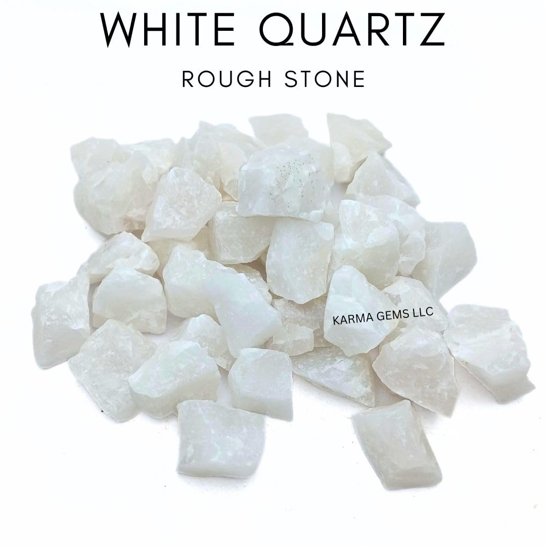 Karma Gems 5 Pcs White Quartz Natural Crystals - Raw Cool Agate Crystal Stones - Rocks for Tumbling Collections for Kids - Chakra Healing Gemstones - Meditation and Reiki Stones