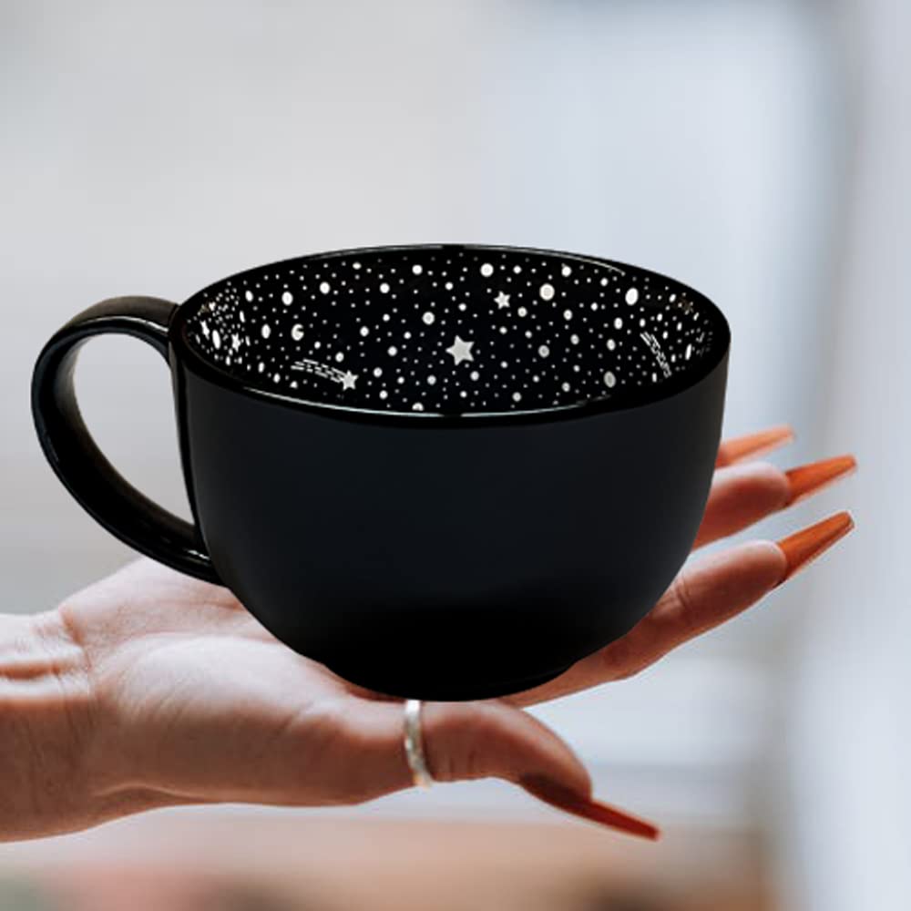 BigNoseDeer 15oz Goth Halloween Mug Large Witch Halloween Coffee Mug Evil Eyes Goth Decor Ceramic Tea Cup Black Coffee Cup for Witchy Gifts Goth Cup Tea Mug Halloween Cauldron Mug Witch Brew Mug