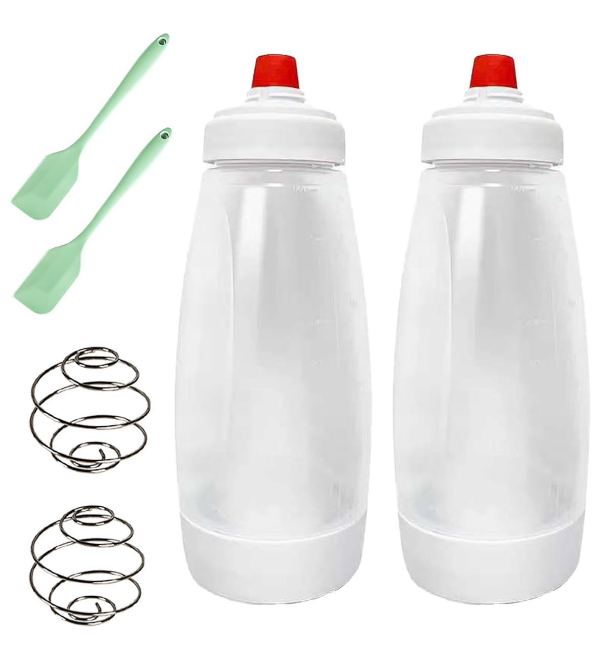 Korvanta Pancake Batter Dispenser,Pancake Batter Dispenser Bottle with Whisk Ball and Stand Base, Batter Mixer and Dispenser for Pancakes, Crepes, Waffle,Kitchen Baking Tool 2 Packs