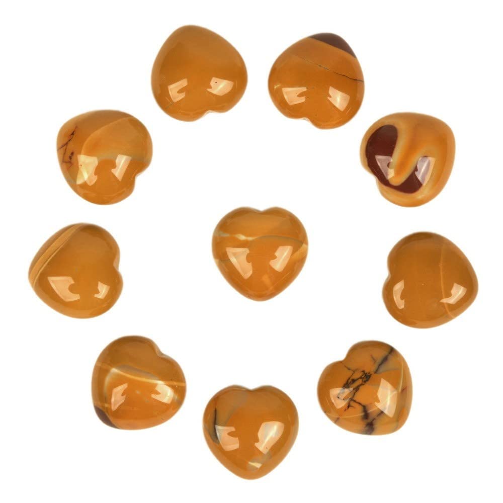 Natural Yellow Mookaite Jasper Gemstone Healing Crystal 0.8" Mini Puffy Heart Pocket Stone Iron Gift Box (Pack of 10)