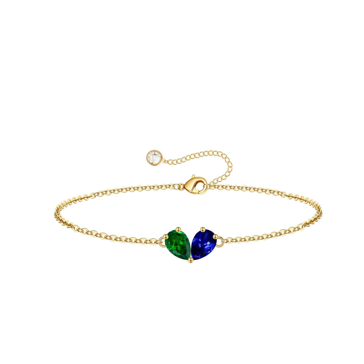 Turandoss May December Birthstone Bracelet for Women - Created Emerald, Tanzanite Bracelet Pear Birthstone Bracelets for Women, 14K Dainty Gold Plated Bracelets for Women Girls Jewelry Gifts