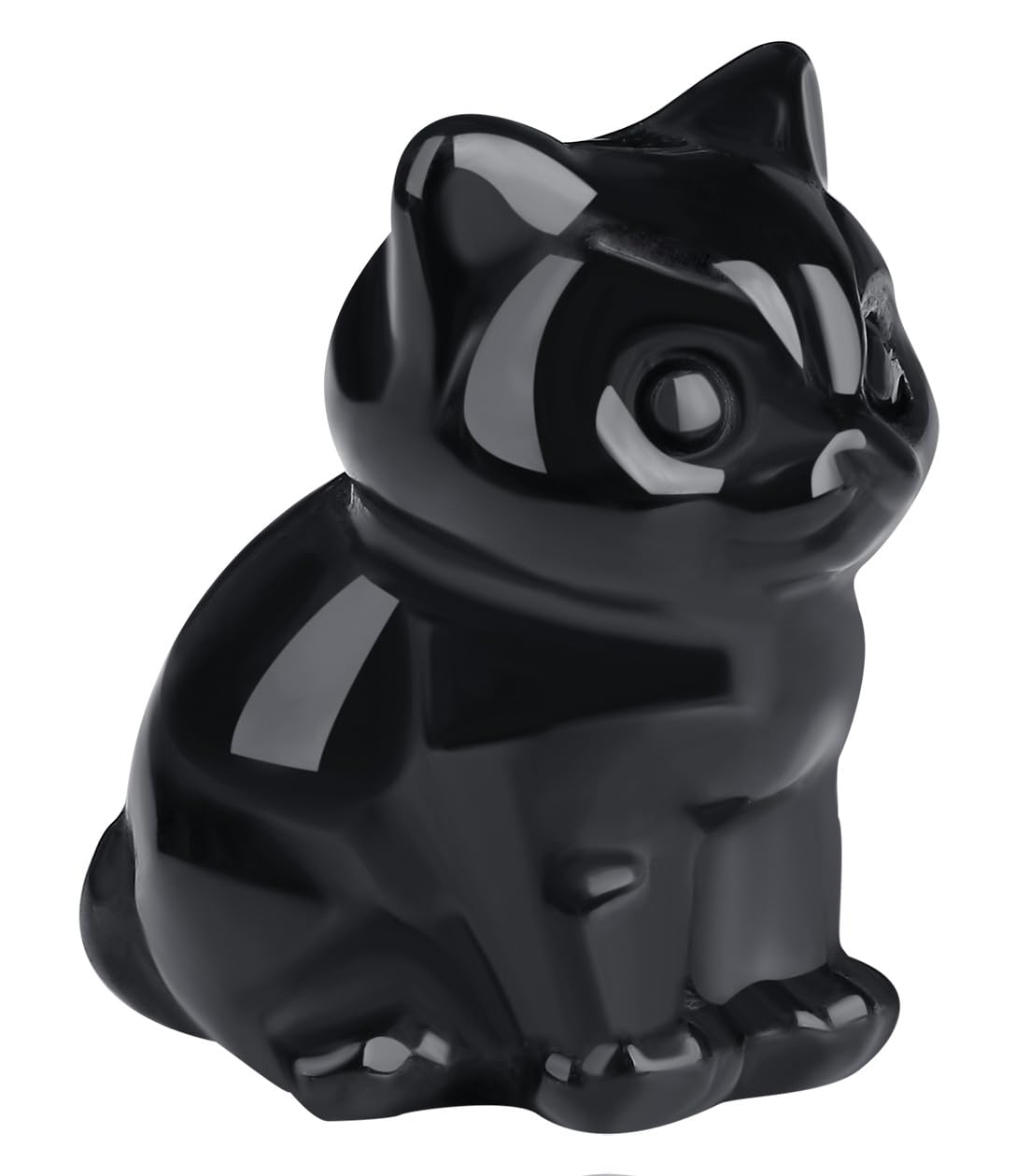QINJIEJIE Black Obsidian Cat Decor Statue Carved Stone Figurine Healing Crystals Gift Natural Gemstone Home Sculpture Office Room Desk Decoration Sitting Black Cat Gifts for Men Stocking Stuffers
