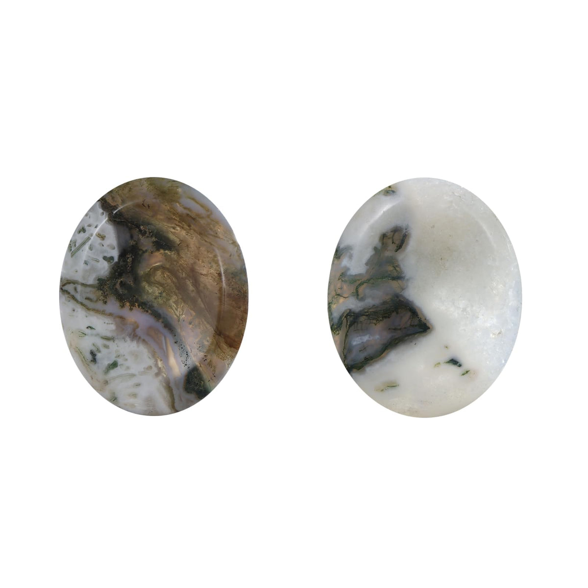 Chakra Worry Stones for Anxiety Crystal Thumb Palm Stone Handcarved Polished Oval Gemstone Chakra Decor Thoughtful Gifts 2PCS (Moss Agate)