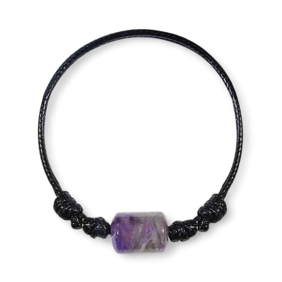 Luck Strings Adjustable Gemstone Cord Bracelet for Men & Women - Cylinder Stone Bead - Chakra Inspired Meditation Jewelry - Talisman Beach Style (amethyst)