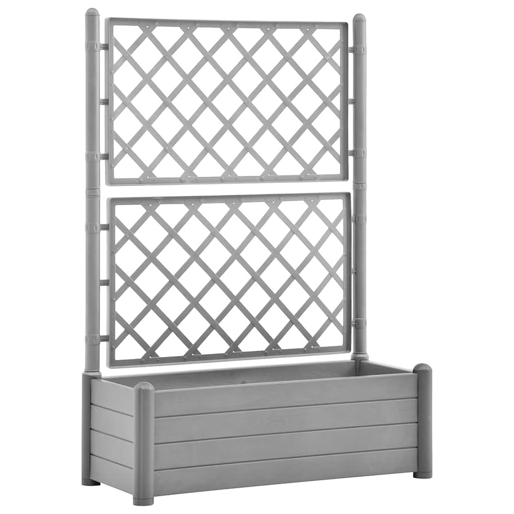 XHNIFBN Stone Grey Large Vertical Garden Planter with Integrated Trellis 39.4 x 39.4 x 55.9 in UV Polypropylene Rectangular Flower Box for Patio Balcony Outdoor Gardening