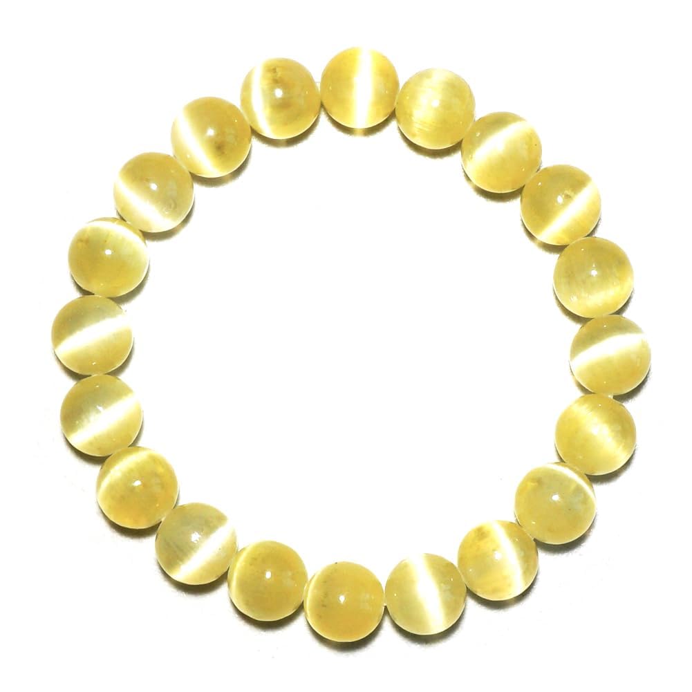 Natural Selenite Crystal Bracelet 10mm | Yellow Plated | Authentic Stone with Leather Pouch, Gift Box & Repair Kit | Fits 7-7.5 inch Wrist