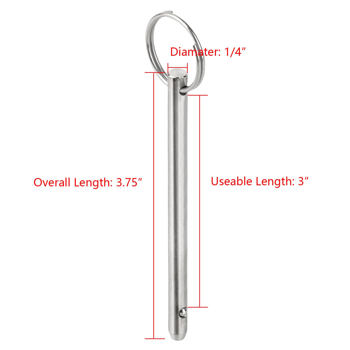 HZJPIN 4 Pack Quick Release Pin, Diameter 1/4"(6.3mm), Overall Length 3.75"(95mm), Usable Length 3"(76mm), Full 316 Stainless Steel, Bimini Top Pin, Marine Hardware