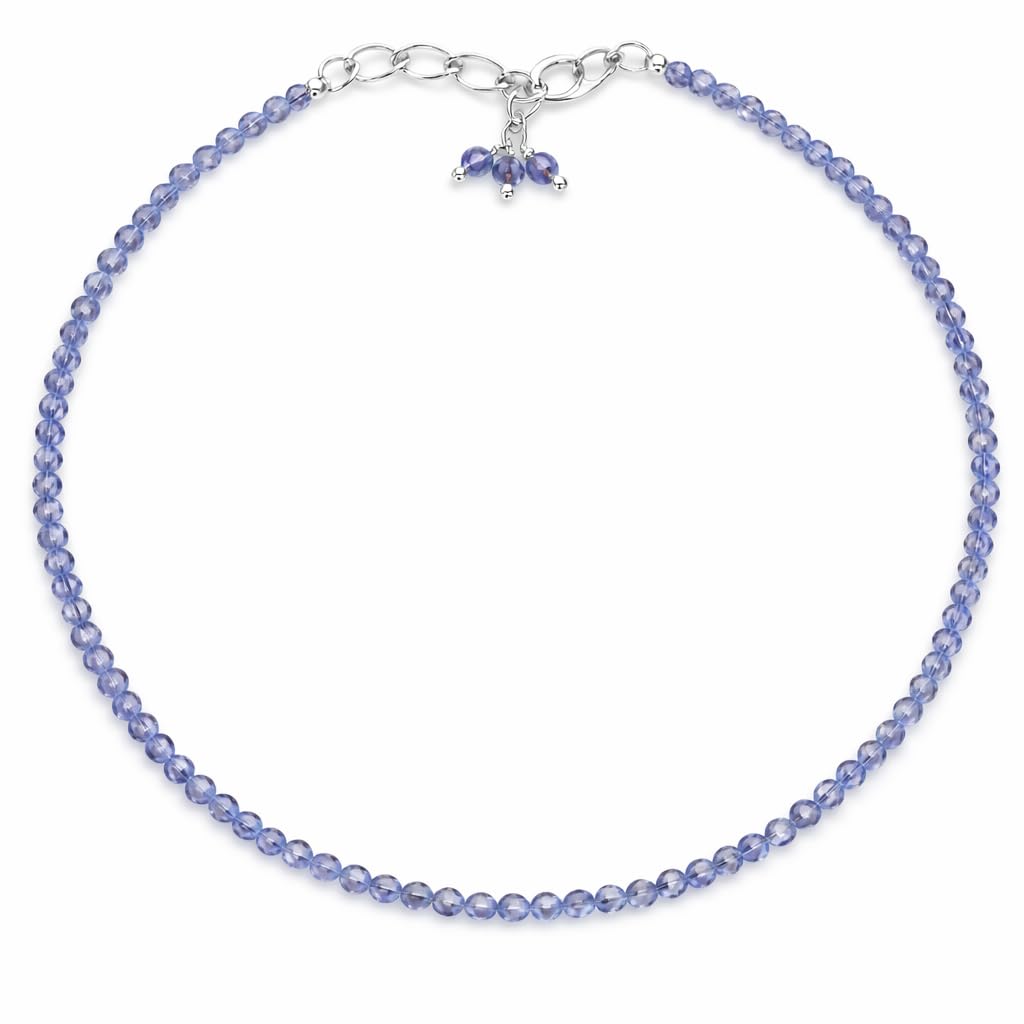 Gempires Handmade Tanzanite Gemstone Beaded Bracelet for Women | 2.4–2.5 mm Faceted Natural Stone | Adjustable 7+1 Inch Silver Plated Chain | Dainty Minimalist Stacking Jewelry | December Birthstone Gift