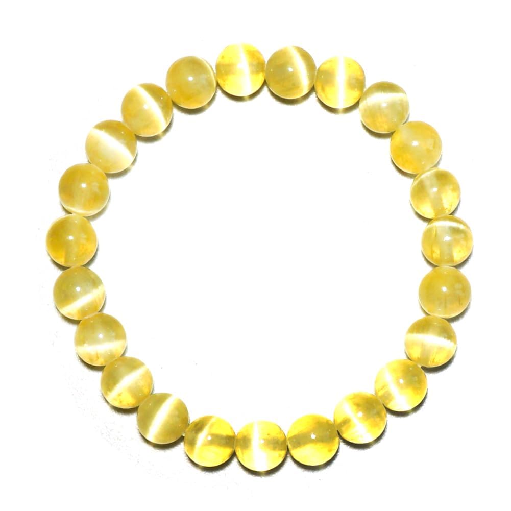 Natural Selenite Crystal Bracelet 8mm | Yellow Plated | Authentic Stone with Leather Pouch, Gift Box & Repair Kit | Fits about 7 inch Wrist
