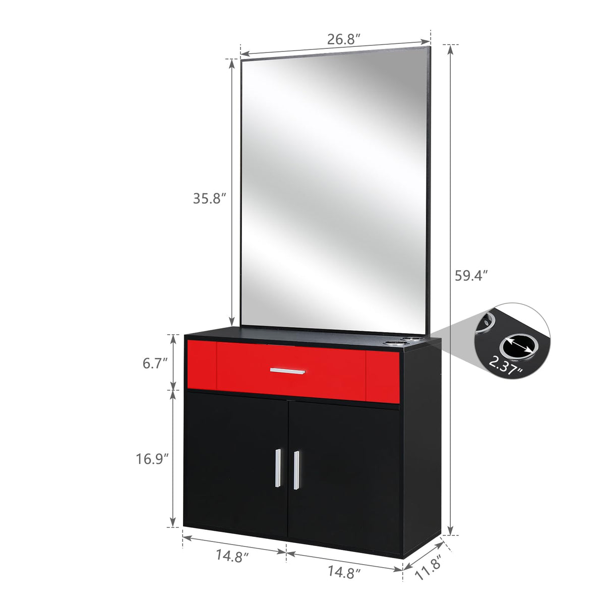 Black Salon Stations for Hair Stylist, Barber Station Organizer, Wall Mount Hair Styling Equipment, Wall Mount Barber Station Hair Styling with Mirror Dressing Table Beauty Salon Spa Equipment Set