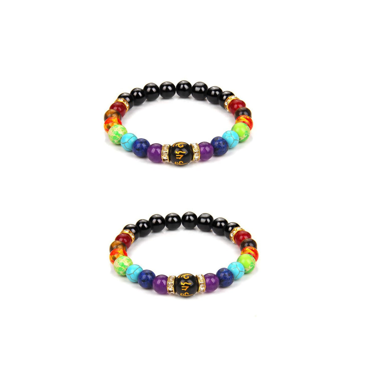Choistily 2PCS Pulsera Arus 7 Chakras Lymphatic Drainage Chakra Bracelet 7 Chakra Bracelet with Natural Stone Beads Chakra Bracelet for Women Men (A)