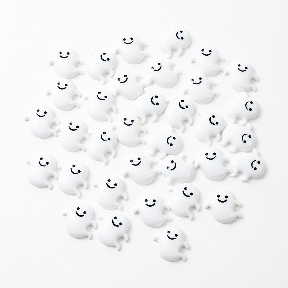 wybcfp 60Pcs Halloween Miniatures Ghost Charms Mini Resin Ghost Vase Fillers White Flatback Ghost Embellishments for Halloween Party Table Scatter Craft DIY Accessory