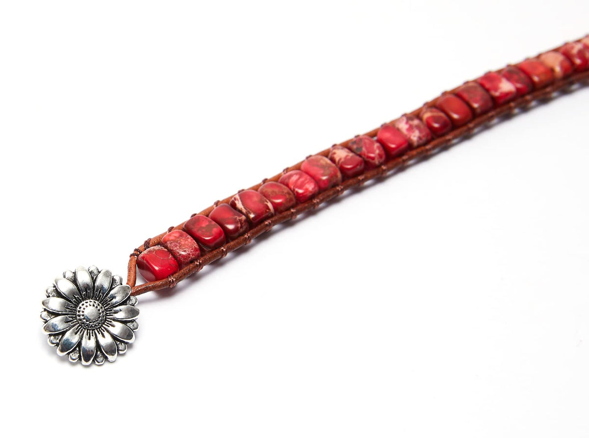 ZOSOJONA 7 Chakra Bracelet Bohemian Handmade Leather Wrap Healing Protection Natural Stone Yoga Beaded Bracelets Boho Friendship Jewelry (Red Turquoise)