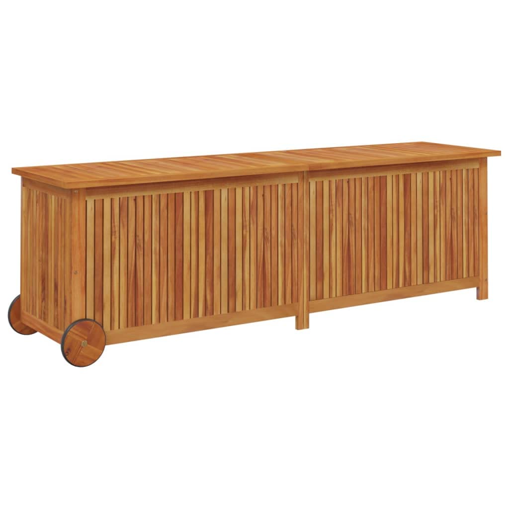 Fregramei Wooden Patio Storage Box Outdoor Storage Container with Wheels for Patio Furniture Cushions, Acacia Wood Deck Box, Backyard Storage Box, 59.1"x19.7"x22.8" Solid Wood Acacia,-876