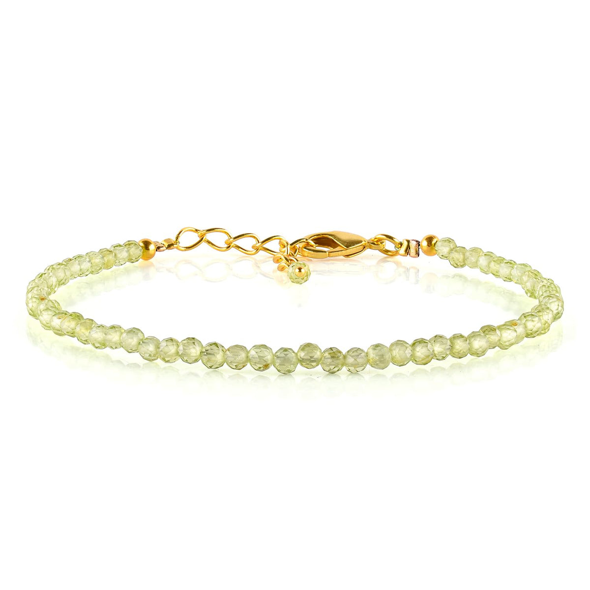 Natural Green Peridot Gemstone Micro Beads Dainty Bracelet Jewelry for Women, August Birthstone, Chakra Energy Crystals, 14k Gold Plated Chain 8 inch Adjustable