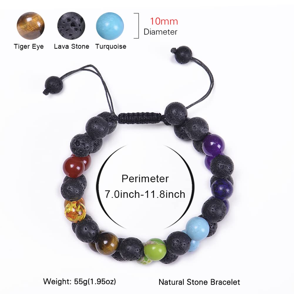GelConnie Chakra Healing Bracelet Lava Rock 7 Chakra Bead Bracelets Stress Relief Yoga Beads Anxiety Bracelet Aromatherapy Essential Oil Diffuser Bracelet Bangle for Women Birthday Gift