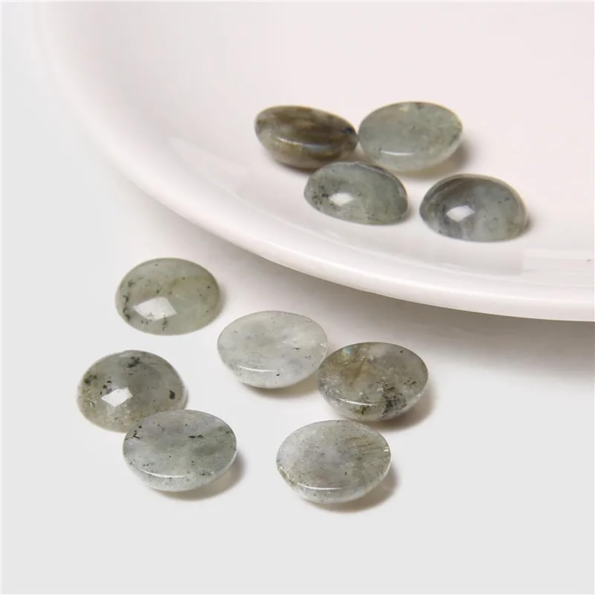 20pcs 8mm Natural Stone No Hole White Labradorite Semicircle Smooth Cabochons Beads Healing Chakra Crystal Stone Bead for Jewelry Making Rings Earrings Necklace Bracelet DIY Crafts