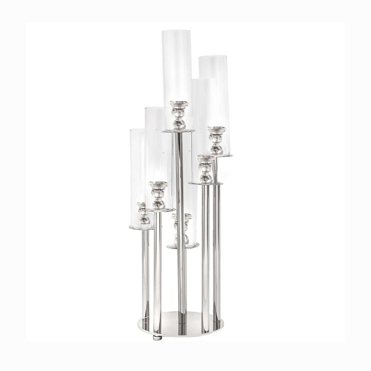 Efavormart 33" Tall - 7 Arms Clear Crystal Cluster Round Candelabra, Pillar Candle Holders with Mirror Base - Perfect for Birthdays, Weddings, Table Decoration, Event Decoration, and Centerpieces
