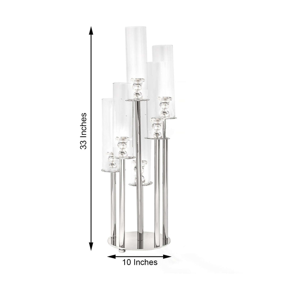 Efavormart 33" Tall - 7 Arms Clear Crystal Cluster Round Candelabra, Pillar Candle Holders with Mirror Base - Perfect for Birthdays, Weddings, Table Decoration, Event Decoration, and Centerpieces