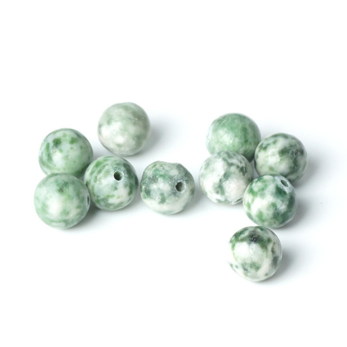 100Pcs Natural Stone 6mm Green Spot Stone Round Loose Gemstone Energy Healing Beads Hole Size 1mm DIY Smooth Beads for Bracelet Necklace Earrings Jewelry Making