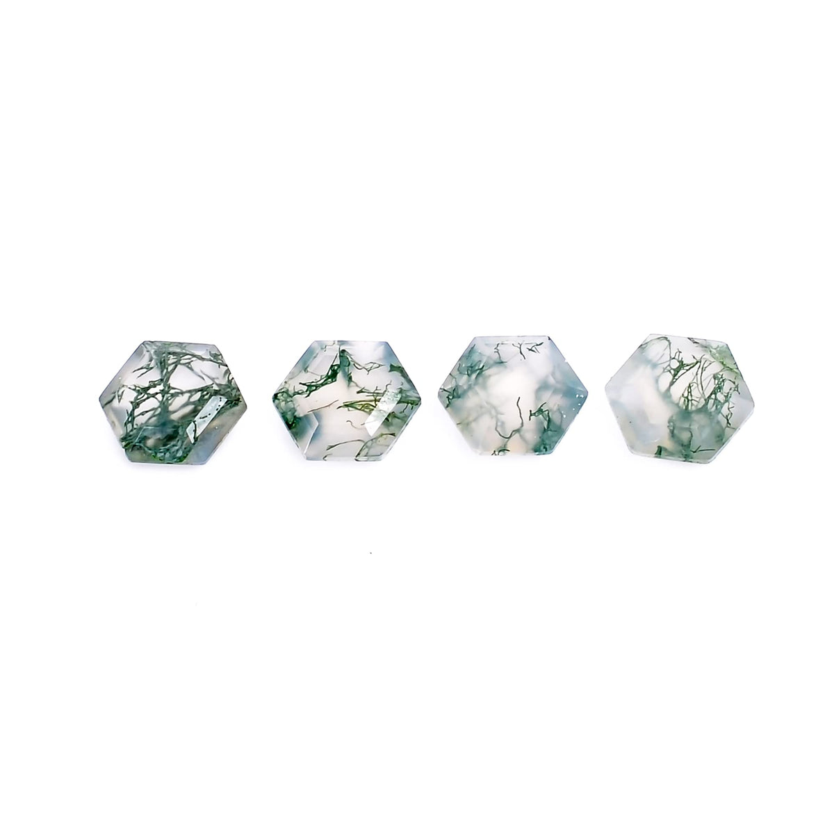 4pcs, 6x6x3mm Natural Moss Agate Hexagon Shape-Step Cut Gemstone Wholesale Lot, Jewelry Making Loose Gemstone, Polished Minerals, DIY, Wire Wrapping, Healing Crystals, Bulk Gemstone Deal