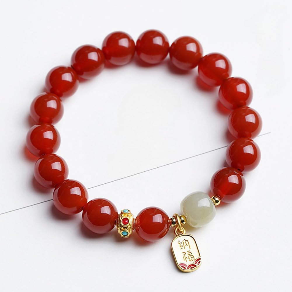 JungleRed Natural Red Agate Bracelet Women Teen Girls Dainty Adjustable bracelet Fashion Jewelry Gift, 0.32 inches