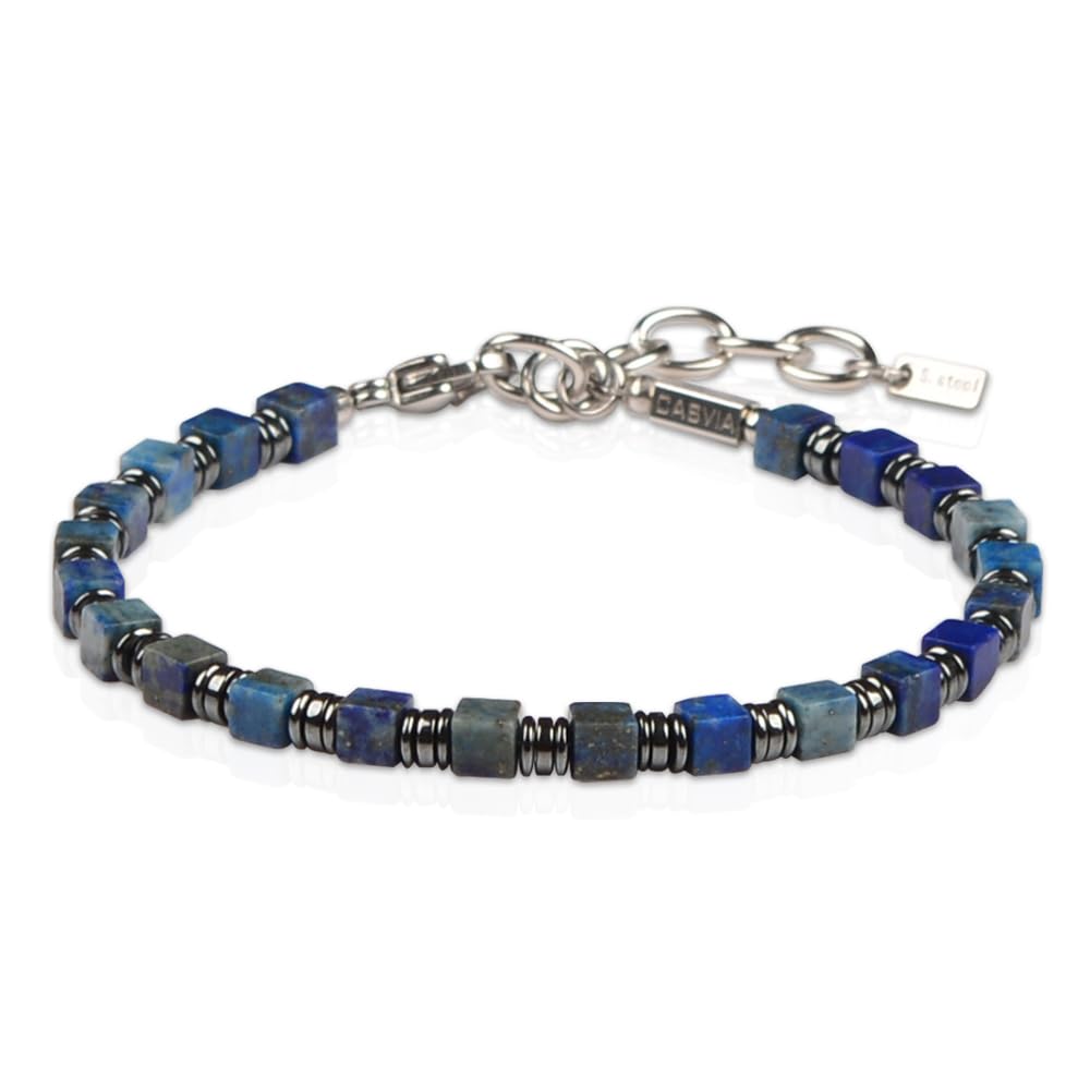 Casvia Men's Lapis Lazuli & Hematite Beaded Bracelet, Handmade Adjustable Stainless Steel Chain, Chakra Jewelry Gift for Dad, Husband, Boyfriend | Hematite Stone Bracelet
