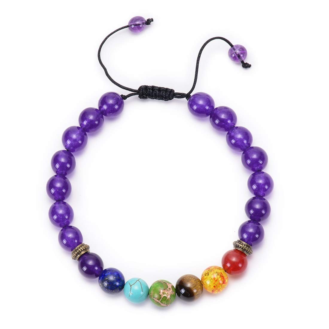 GelConnie Bead Chakra Bracelet 7 Chakras Healing Crystals Bracelet Natural Amethyst Braided Rope Bracelets Energy Balance Yoga Stone Bracelets Meditation Relax Anxiety Bangle for Women, Men